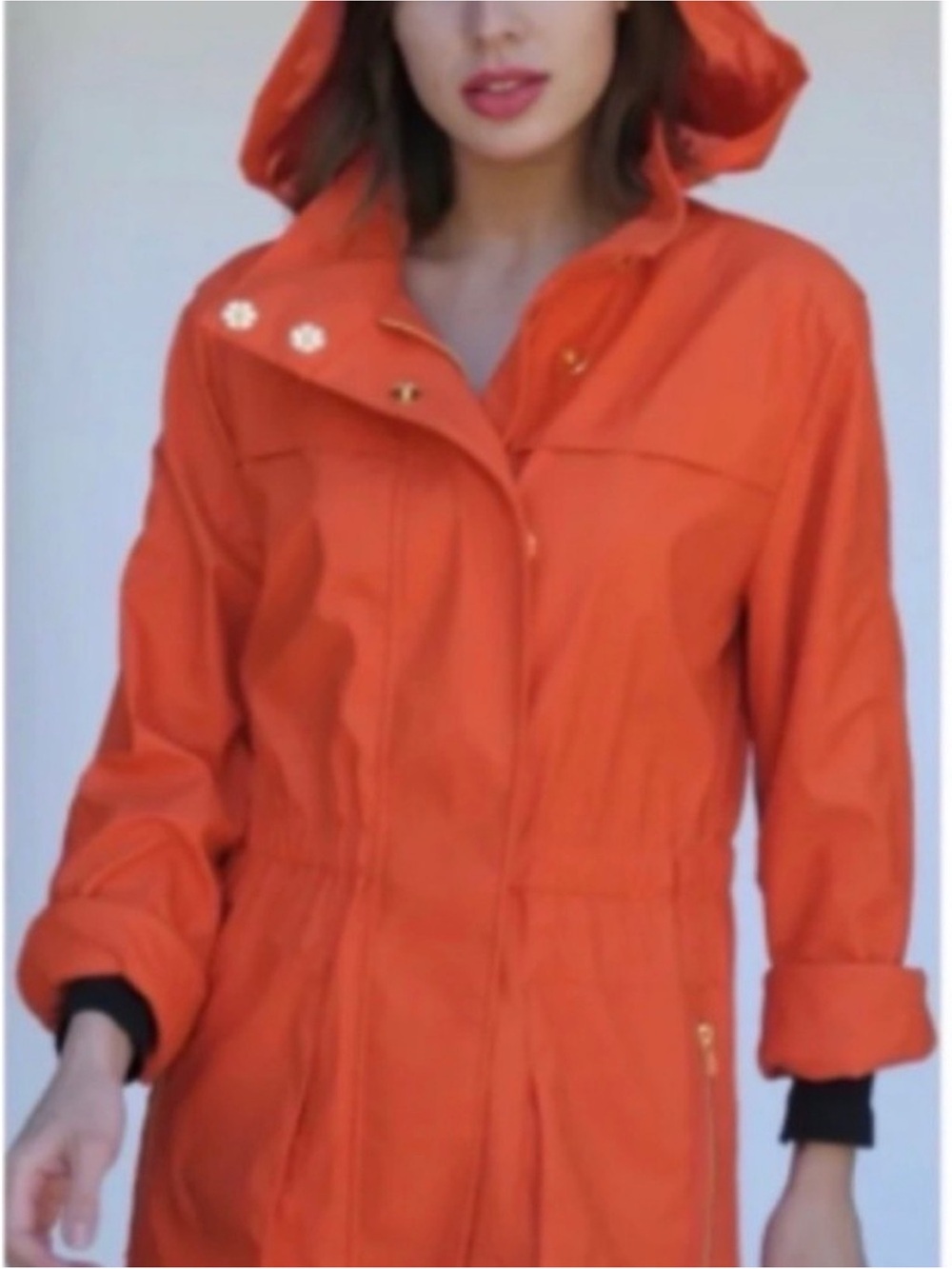 Ciao Milano Anna Waterproof Orange Cinch Waist Hooded
Raincoat Jacket Packable